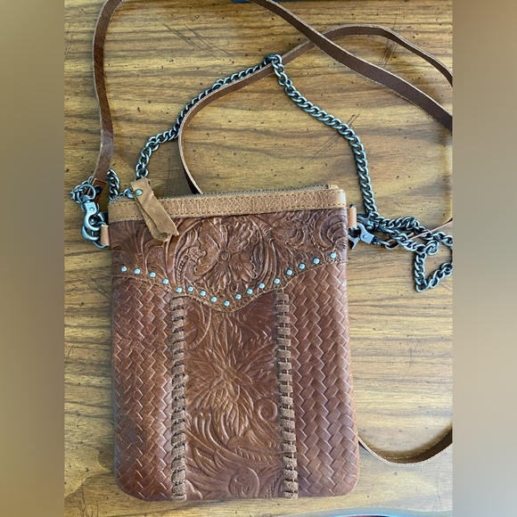 Montana West Handbags - Montana West Country Gal Tooled Leather Pouch Bag Purse Brown